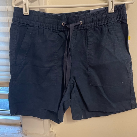 Nautica Navy Blue Linen Blend Drawstring Shorts - Picture 1 of 9